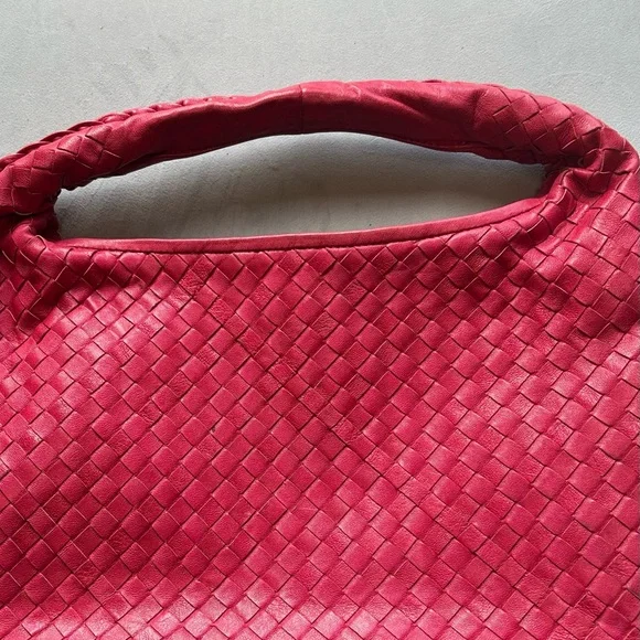 Woven Leather Hobo Bag - Red - Picture 2 of 6